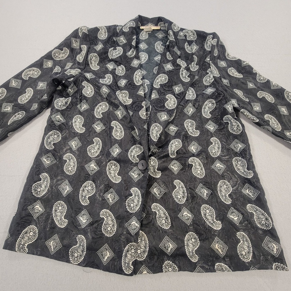 Vintage Chelsea Ltd Paisley Jacquard Blazer Jacket Black Made In USA Womens 12 - Picture 5 of 10